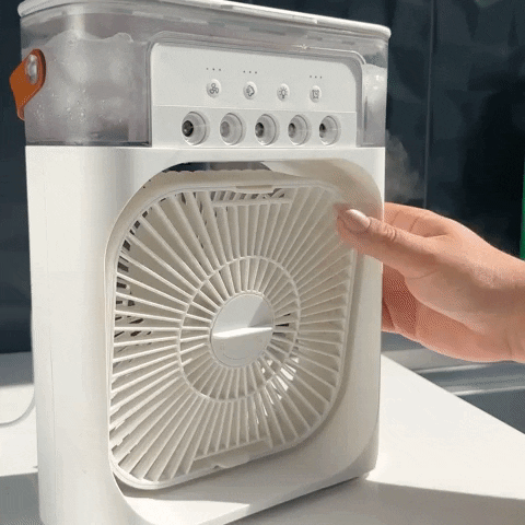 Ventilator Portabil cu Aburi 3-în-1 – Răcire, Umidificare și LED Ambiental
