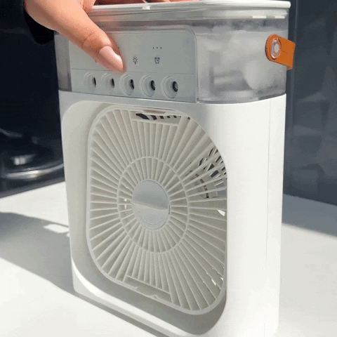 Ventilator Portabil cu Aburi 3-în-1 – Răcire, Umidificare și LED Ambiental